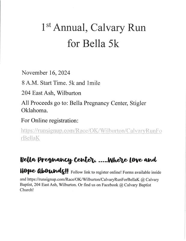 1st Annual Calvary Run for Bella 5k