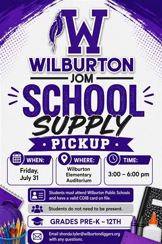 📝Wilburton JOM School Supply Pickup